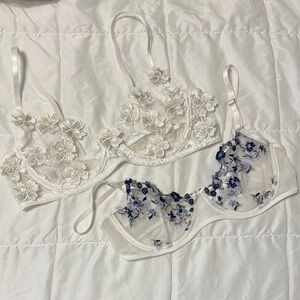 Floral Lace Wired Bra Bundle - White and Blue